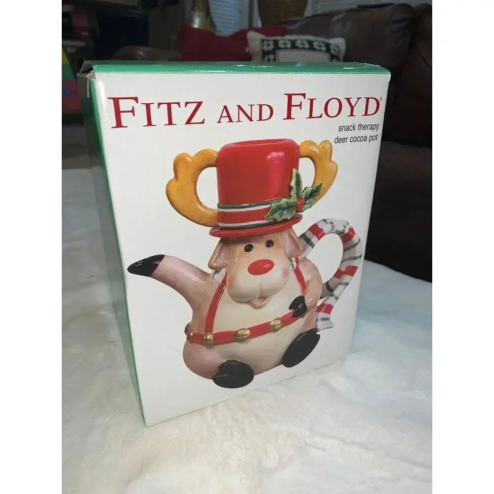 NEW IN BOX‎ Fitz & Floyd Reindeer Cocoa Pot Teapot Christmas Festive Decor 9